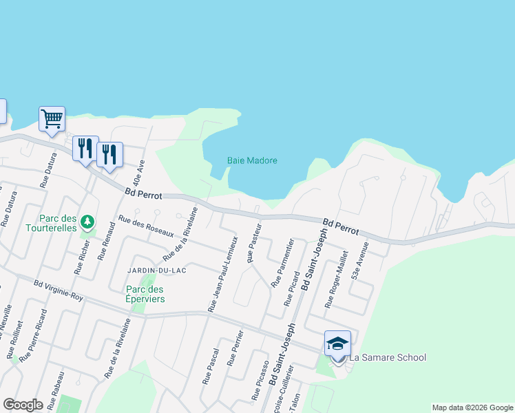 map of restaurants, bars, coffee shops, grocery stores, and more near 1132 Boulevard Perrot in Notre-Dame-de-l'Île-Perrot