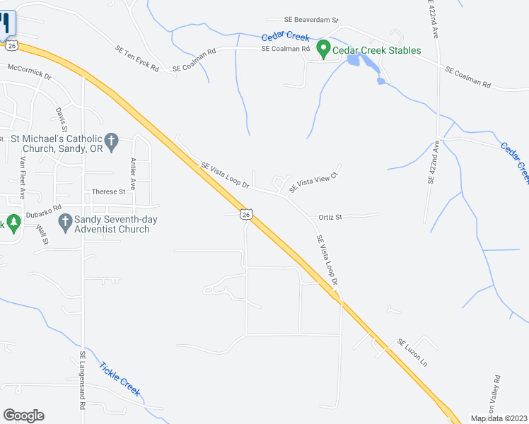 map of restaurants, bars, coffee shops, grocery stores, and more near 41300 Southeast Vista Loop Drive in Sandy