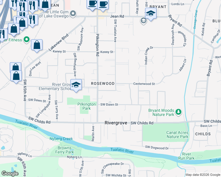 map of restaurants, bars, coffee shops, grocery stores, and more near 5317 Red Leaf Street in Lake Oswego