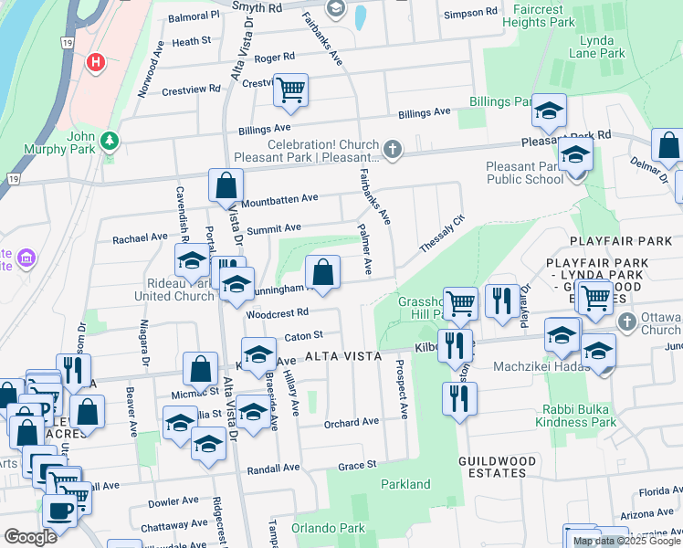 map of restaurants, bars, coffee shops, grocery stores, and more near in Ottawa