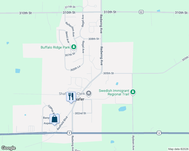 map of restaurants, bars, coffee shops, grocery stores, and more near 30495 Ridgewood Avenue in Shafer