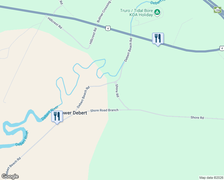 map of restaurants, bars, coffee shops, grocery stores, and more near 18 Shore Road in Debert