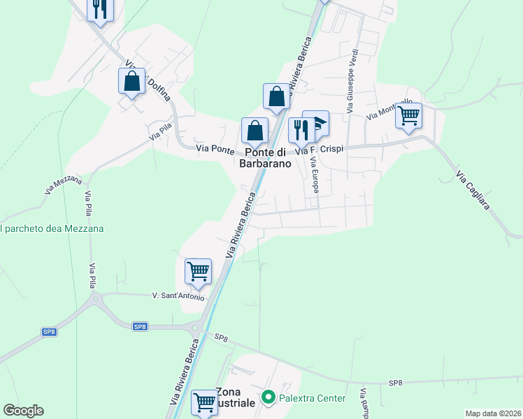 map of restaurants, bars, coffee shops, grocery stores, and more near 1 Via Alcide De Gasperi in Ponte di Barbarano