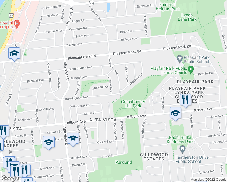 map of restaurants, bars, coffee shops, grocery stores, and more near 2103 Palmer Avenue in Ottawa