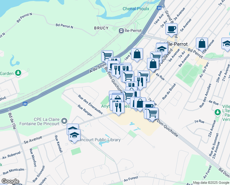 map of restaurants, bars, coffee shops, grocery stores, and more near in L'Île-Perrot