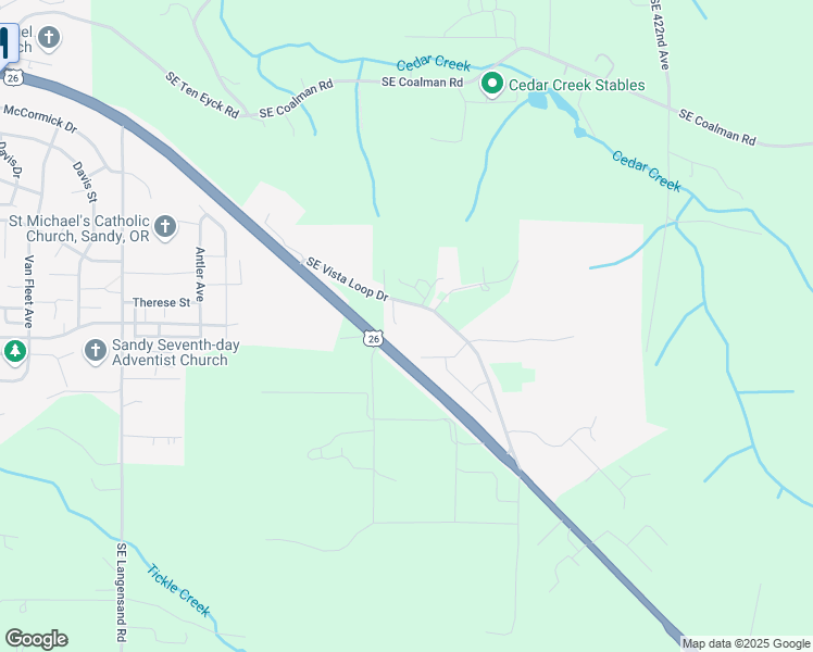 map of restaurants, bars, coffee shops, grocery stores, and more near 41248 Southeast Vista Loop Drive in Sandy