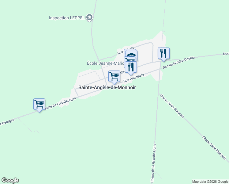 map of restaurants, bars, coffee shops, grocery stores, and more near 86 Rue Principale in Sainte-Angèle-de-Monnoir