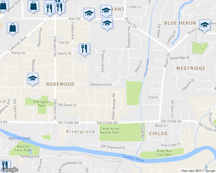 map of restaurants, bars, coffee shops, grocery stores, and more near 4940 Centerwood Street in Lake Oswego