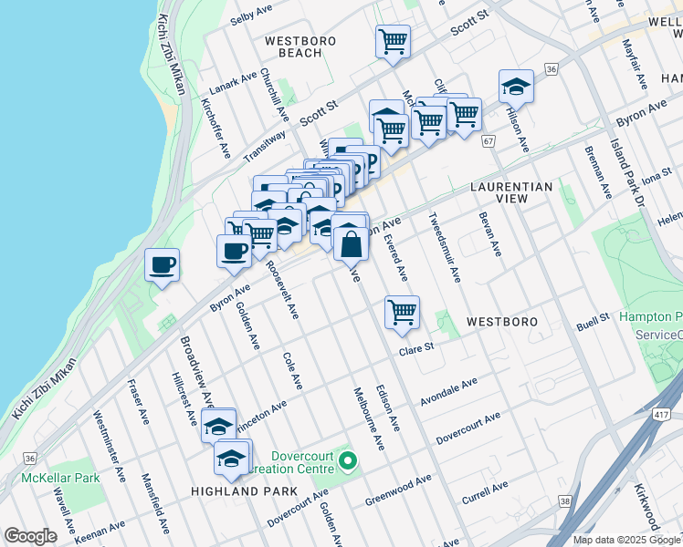 map of restaurants, bars, coffee shops, grocery stores, and more near in Ottawa