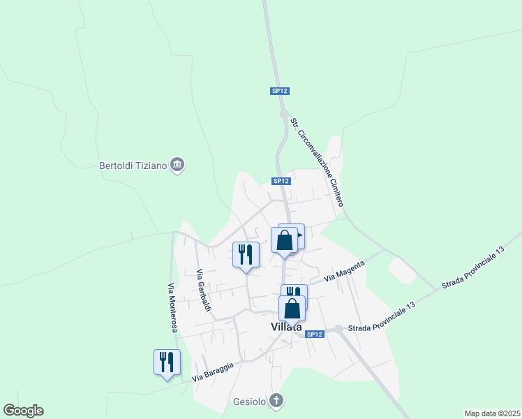 map of restaurants, bars, coffee shops, grocery stores, and more near 5A Via Circonvallazione in Villata