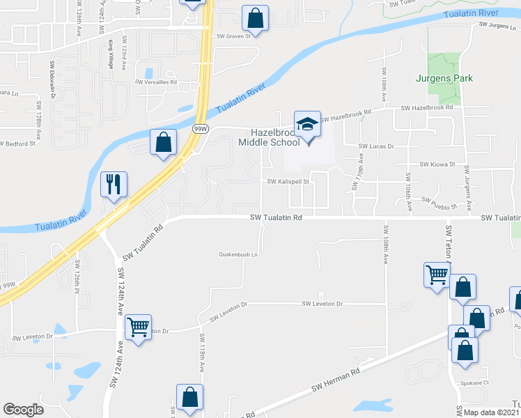 map of restaurants, bars, coffee shops, grocery stores, and more near 17987 Southwest 115th Avenue in Tualatin