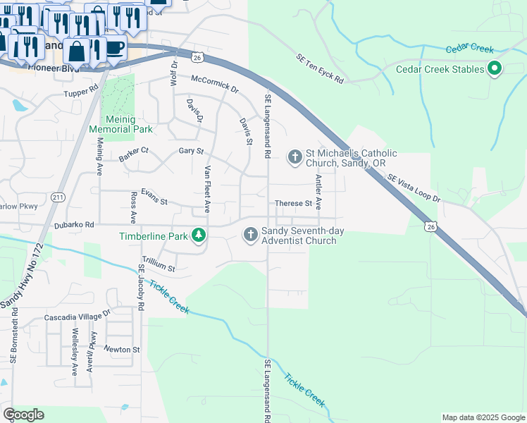 map of restaurants, bars, coffee shops, grocery stores, and more near 40311 Therese Street in Sandy