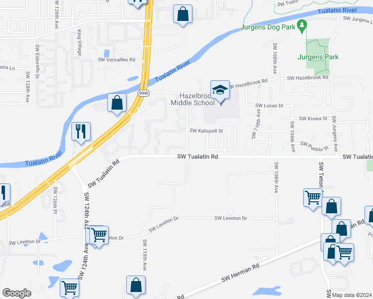 map of restaurants, bars, coffee shops, grocery stores, and more near 17979 Southwest 115th Avenue in Tualatin
