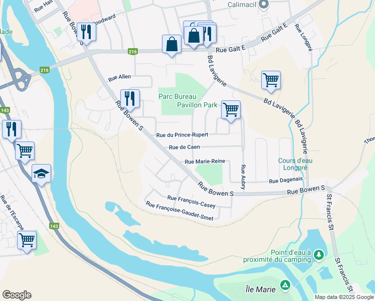 map of restaurants, bars, coffee shops, grocery stores, and more near 828 Rue de Caen in Sherbrooke