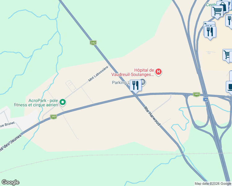 map of restaurants, bars, coffee shops, grocery stores, and more near 3500 Boulevard de la Cité-des-Jeunes in Vaudreuil-Dorion