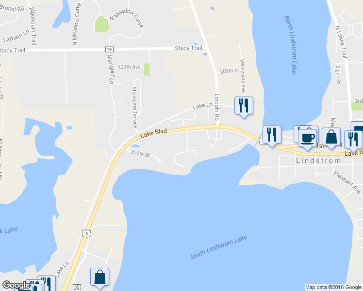 map of restaurants, bars, coffee shops, grocery stores, and more near 30455 Lehigh Avenue in Lindstrom