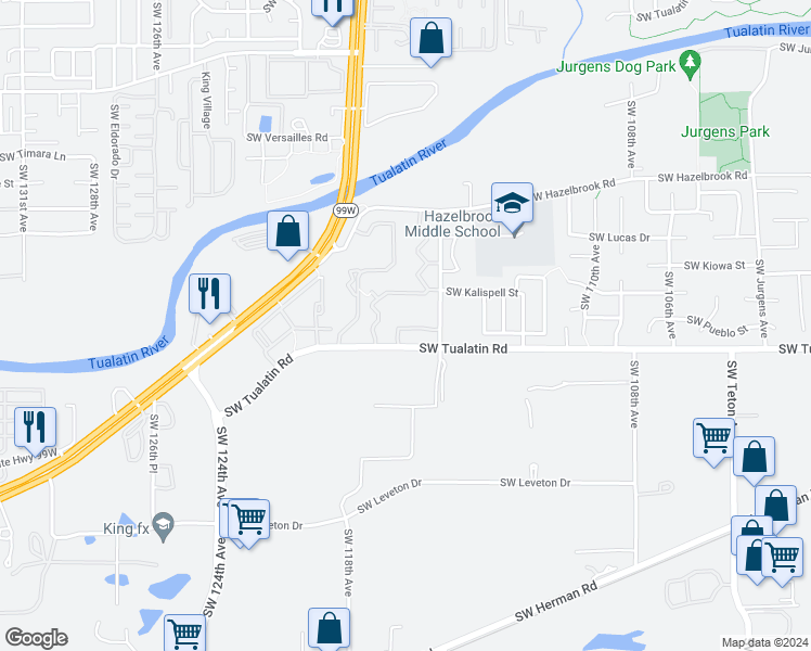 map of restaurants, bars, coffee shops, grocery stores, and more near 17977 Southwest 115th Avenue in Tualatin