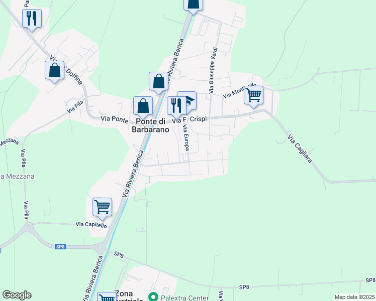 map of restaurants, bars, coffee shops, grocery stores, and more near 58 Via Alcide De Gasperi in Ponte di Barbarano