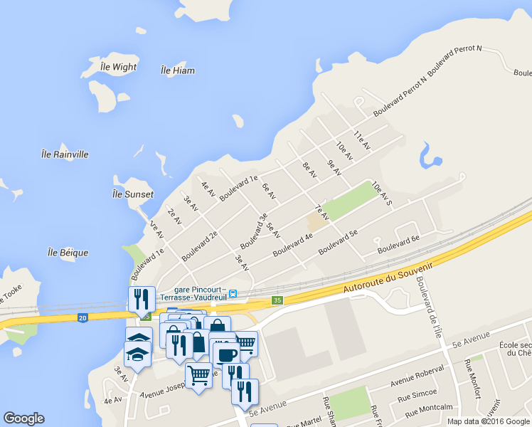 map of restaurants, bars, coffee shops, grocery stores, and more near Boulevard 3e in Montérégie