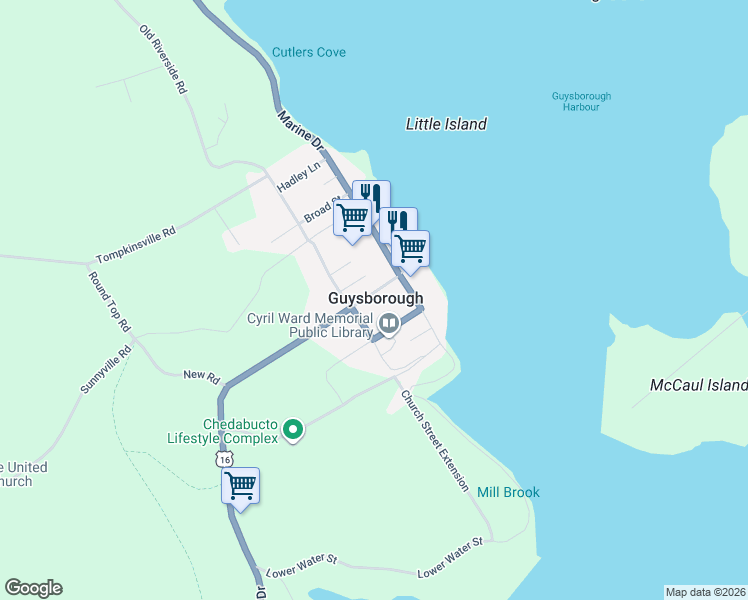 map of restaurants, bars, coffee shops, grocery stores, and more near in Guysborough