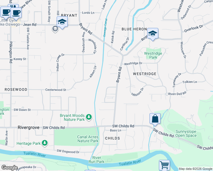 map of restaurants, bars, coffee shops, grocery stores, and more near 4155 Melissa Drive in Lake Oswego