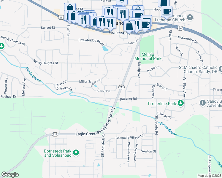 map of restaurants, bars, coffee shops, grocery stores, and more near 38793 Barlow Parkway in Sandy