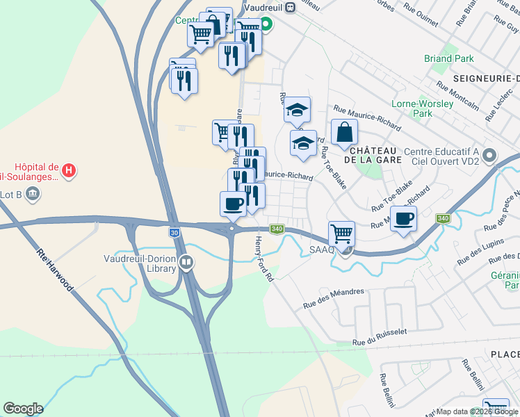 map of restaurants, bars, coffee shops, grocery stores, and more near 5321 Rue Gilles-Tremblay in Vaudreuil-Dorion