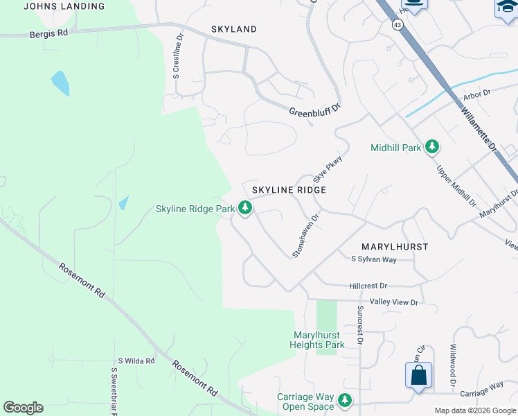 map of restaurants, bars, coffee shops, grocery stores, and more near 1303 Stonehaven Drive in West Linn
