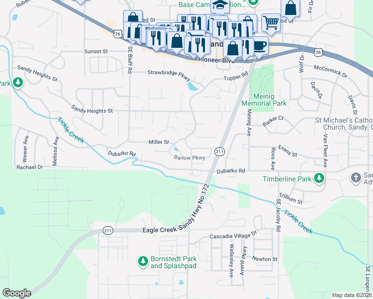 map of restaurants, bars, coffee shops, grocery stores, and more near 18307 Tupper Road in Sandy