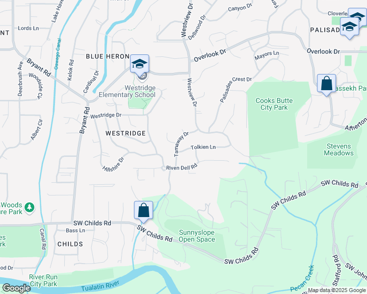 map of restaurants, bars, coffee shops, grocery stores, and more near 3037 Tolkien Lane in Lake Oswego