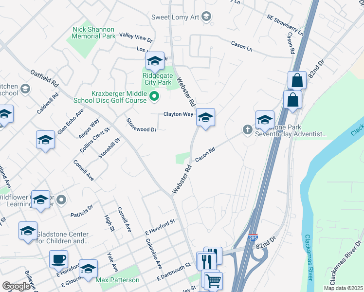 map of restaurants, bars, coffee shops, grocery stores, and more near 18177 Webster Road in Gladstone