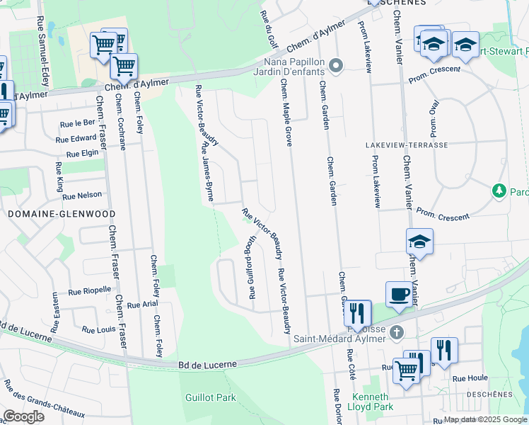 map of restaurants, bars, coffee shops, grocery stores, and more near 179 Rue Arthur-Quesnel in Gatineau