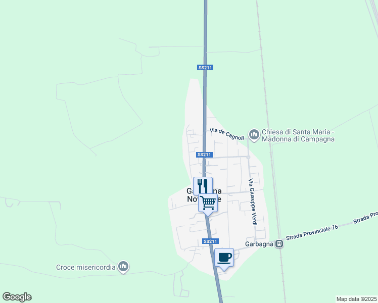 map of restaurants, bars, coffee shops, grocery stores, and more near 25 Via dei Mille in Provincia di Novara