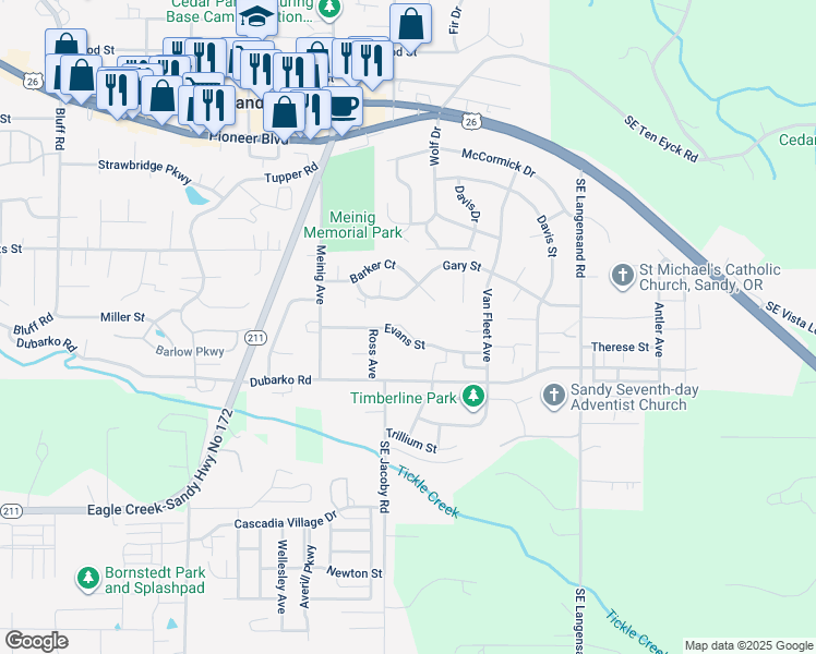 map of restaurants, bars, coffee shops, grocery stores, and more near 39470 Gary Street in Sandy