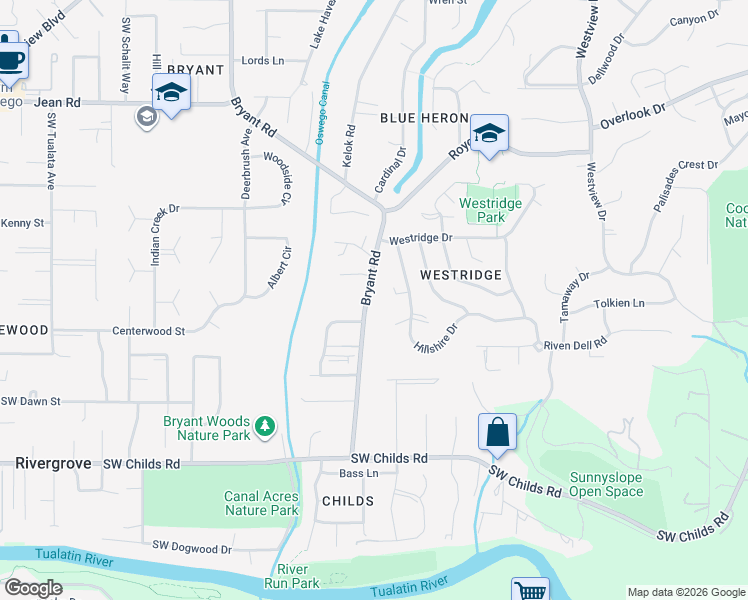 map of restaurants, bars, coffee shops, grocery stores, and more near 3600 Piper Court in Lake Oswego