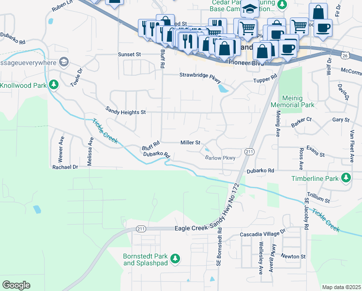map of restaurants, bars, coffee shops, grocery stores, and more near 38313 Miller Street in Sandy