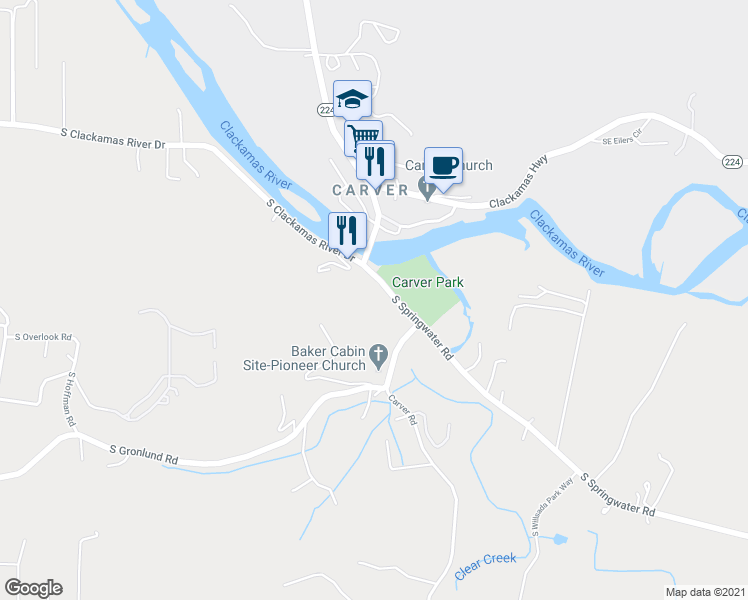 map of restaurants, bars, coffee shops, grocery stores, and more near 14825 South Springwater Road in Oregon City