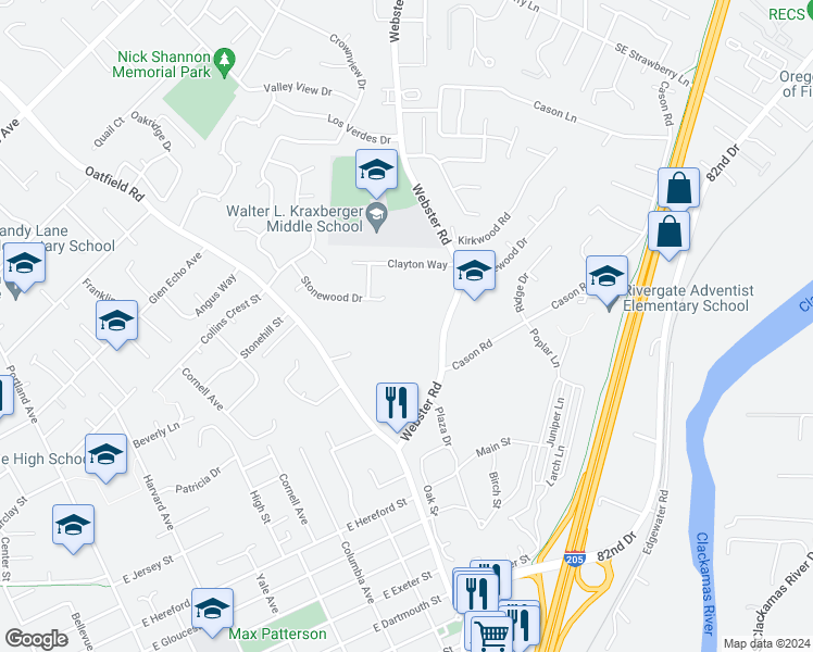 map of restaurants, bars, coffee shops, grocery stores, and more near 18121 Webster Road in Gladstone