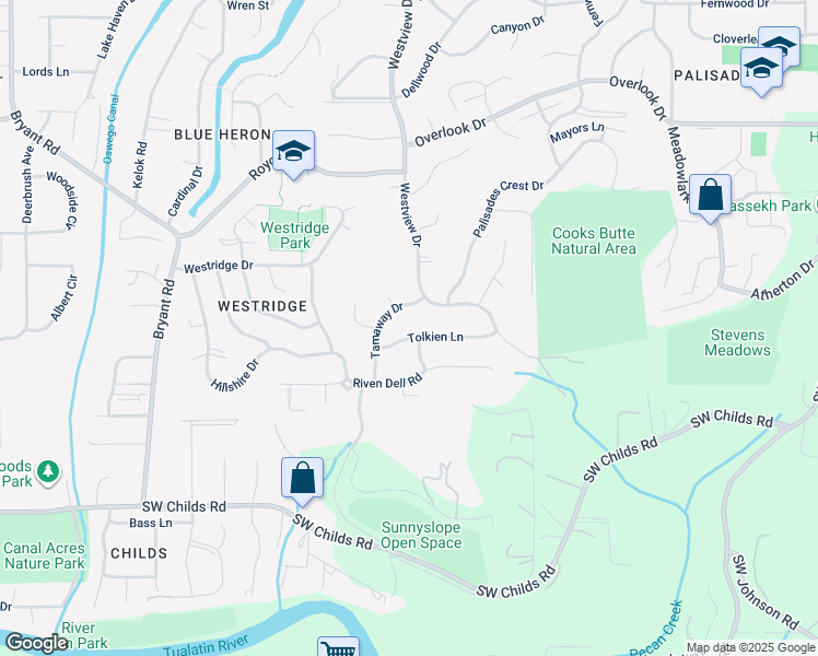map of restaurants, bars, coffee shops, grocery stores, and more near 18280 Tamaway Drive in Lake Oswego