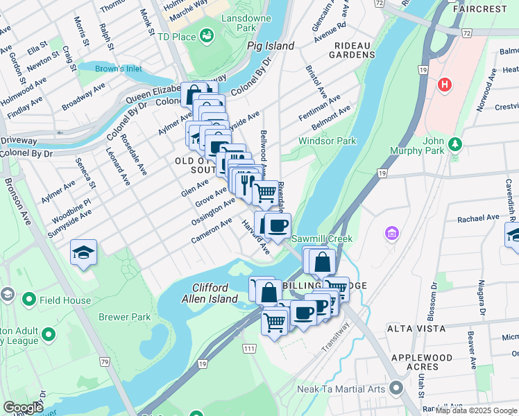 map of restaurants, bars, coffee shops, grocery stores, and more near 1181 Ottawa Regional Road 31 in Ottawa