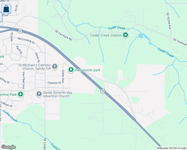 map of restaurants, bars, coffee shops, grocery stores, and more near 41057 Southeast Vista Loop Drive in Sandy