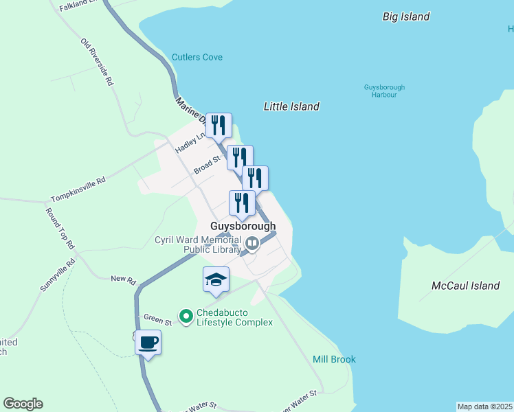 map of restaurants, bars, coffee shops, grocery stores, and more near Main Street in Guysborough