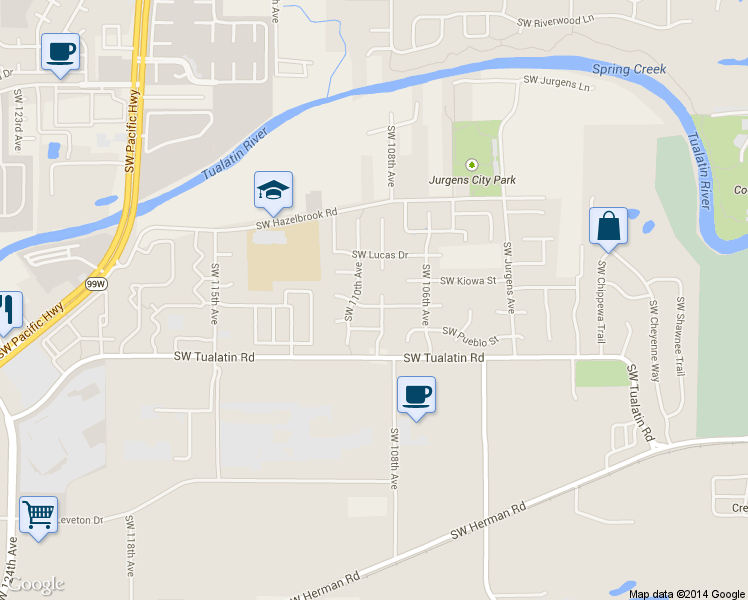 map of restaurants, bars, coffee shops, grocery stores, and more near 17895 Southwest 109th Avenue in Tualatin