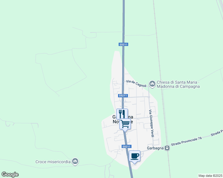 map of restaurants, bars, coffee shops, grocery stores, and more near 25 Via dei Mille in Provincia di Novara