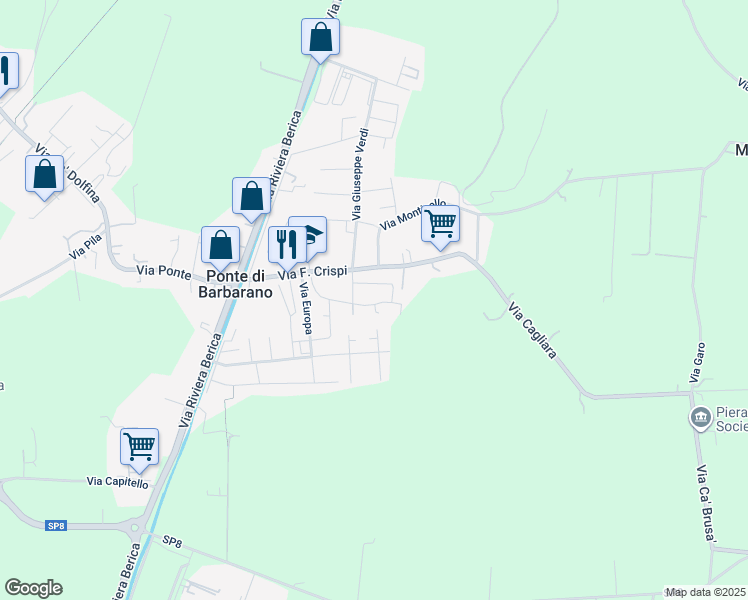 map of restaurants, bars, coffee shops, grocery stores, and more near 41 Via Montagnola in Ponte di Barbarano