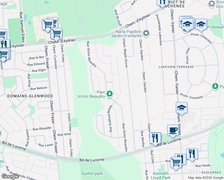 map of restaurants, bars, coffee shops, grocery stores, and more near 147 Rue Arthur-Quesnel in Gatineau