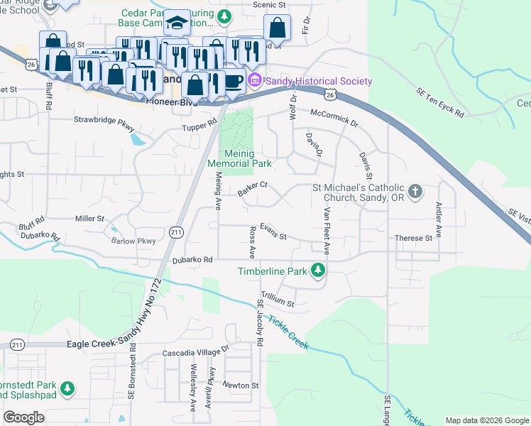 map of restaurants, bars, coffee shops, grocery stores, and more near 39470 Gary Street in Sandy