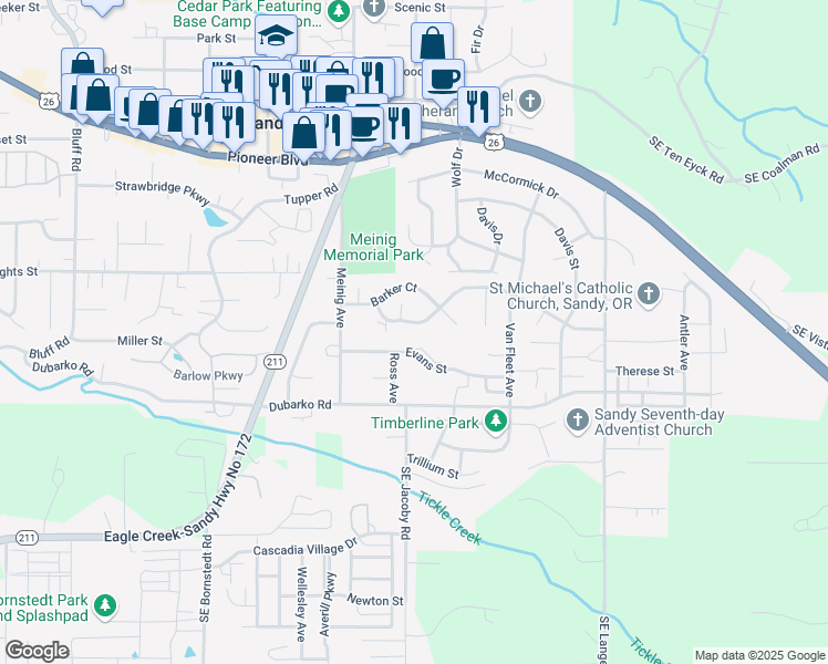 map of restaurants, bars, coffee shops, grocery stores, and more near 39470 Gary Street in Sandy