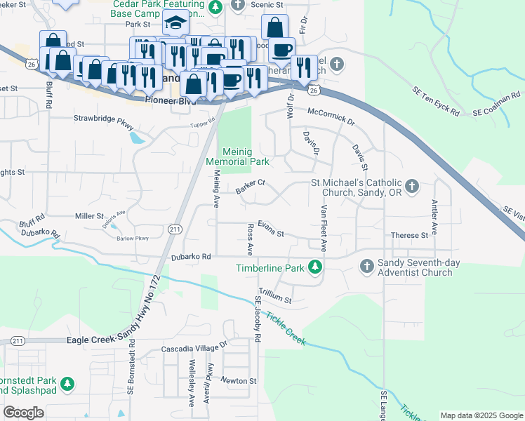 map of restaurants, bars, coffee shops, grocery stores, and more near 39470 Gary Street in Sandy