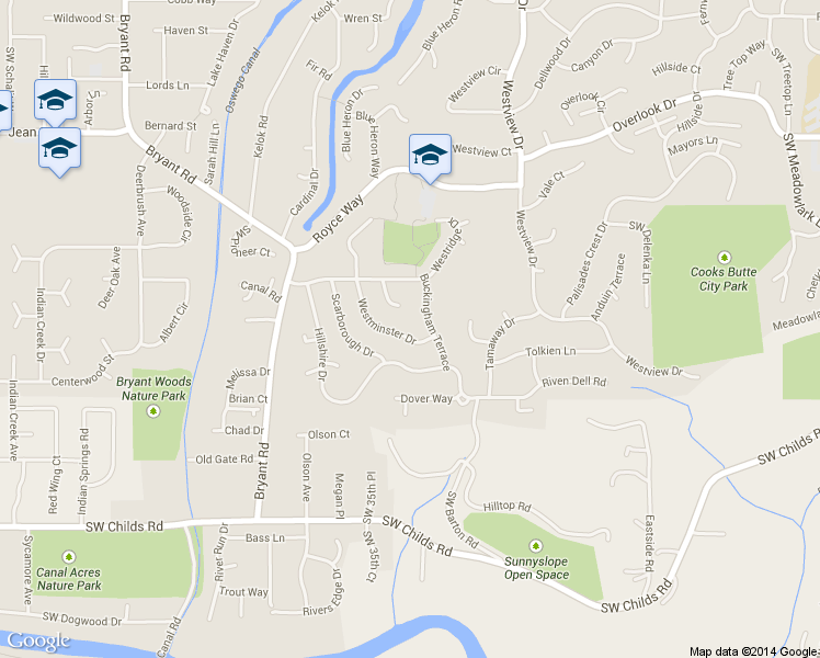 map of restaurants, bars, coffee shops, grocery stores, and more near 14 Westminster Drive in Lake Oswego